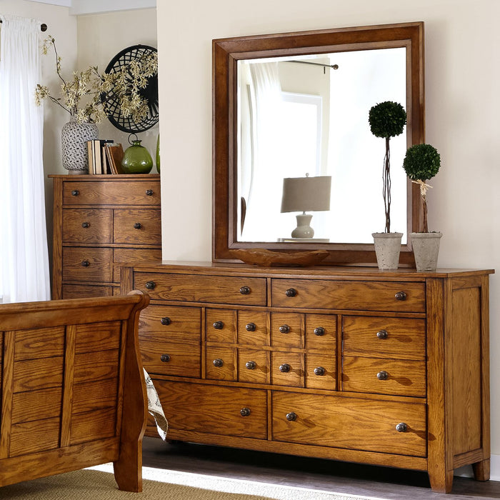 Grandpas Cabin King California Sleigh Bed, Dresser & Mirror, Chest, Night Stand