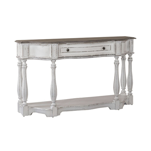 Magnolia Manor 56 Inch Hall Console Table in Antique White Base w/ Weathered Bark Tops image