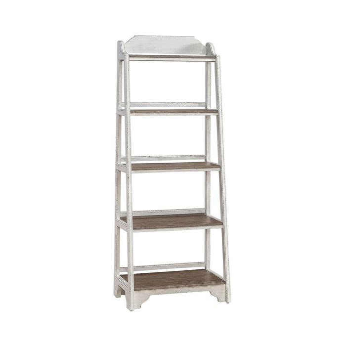 Magnolia Manor Leaning Pier Bookcase in Antique White & Weathered Bark