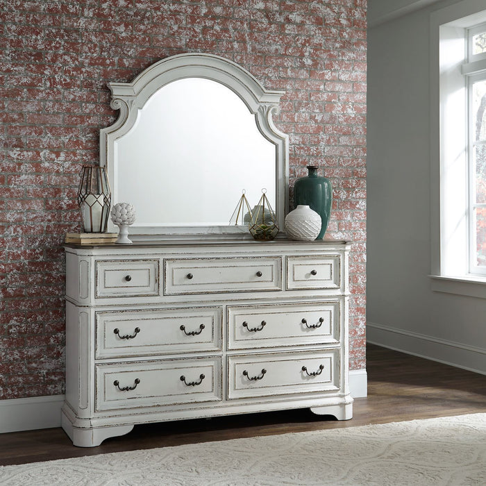 Magnolia Manor King California Upholstered Sleigh Bed, Dresser & Mirror, Chest, Night Stand