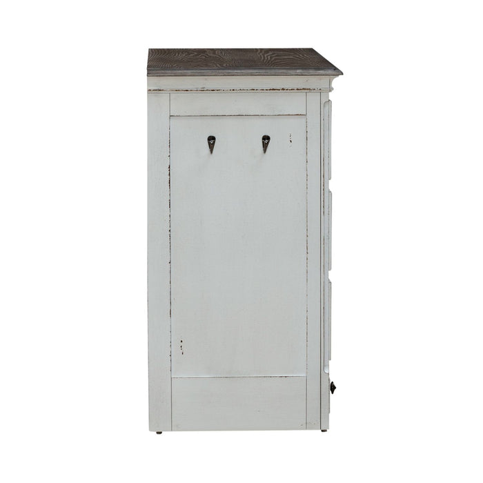 Liberty Furniture Magnolia Manor Pet Feeder Cabinet in Antique White & Weathered Bark EST SHIP TIME APPX 4 WEEKS