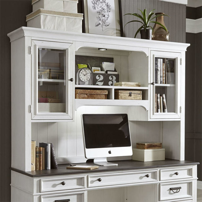 Liberty Allyson Park Jr. Executive Credenza with Hutch in Wirebrushed White