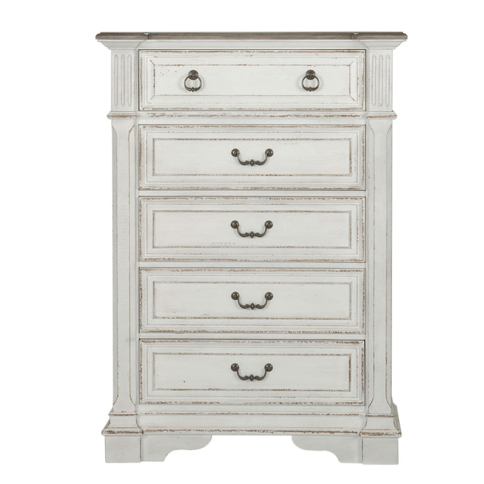 Abbey Park King California Sleigh Bed, Dresser & Mirror, Chest