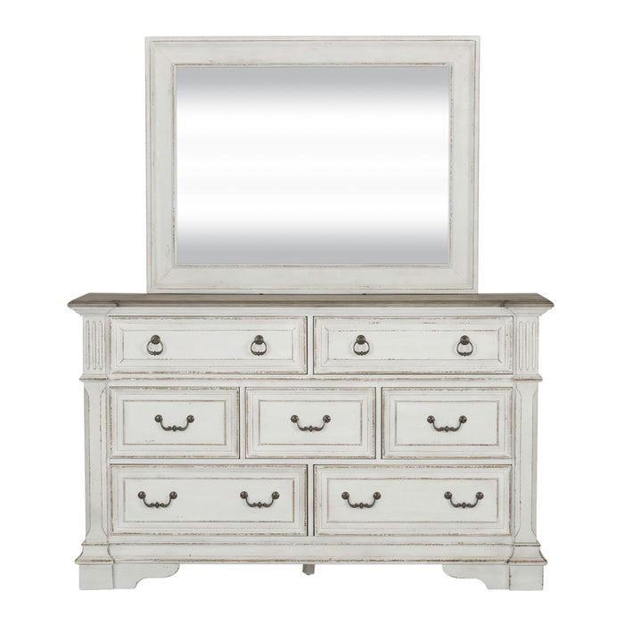 Abbey Park King California Sleigh Bed, Dresser & Mirror, Night Stand