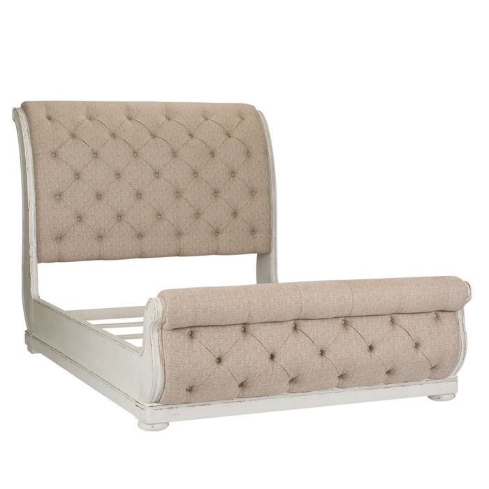 Abbey Park King Uph Sleigh Bed, Dresser & Mirror, Chest, Night Stand