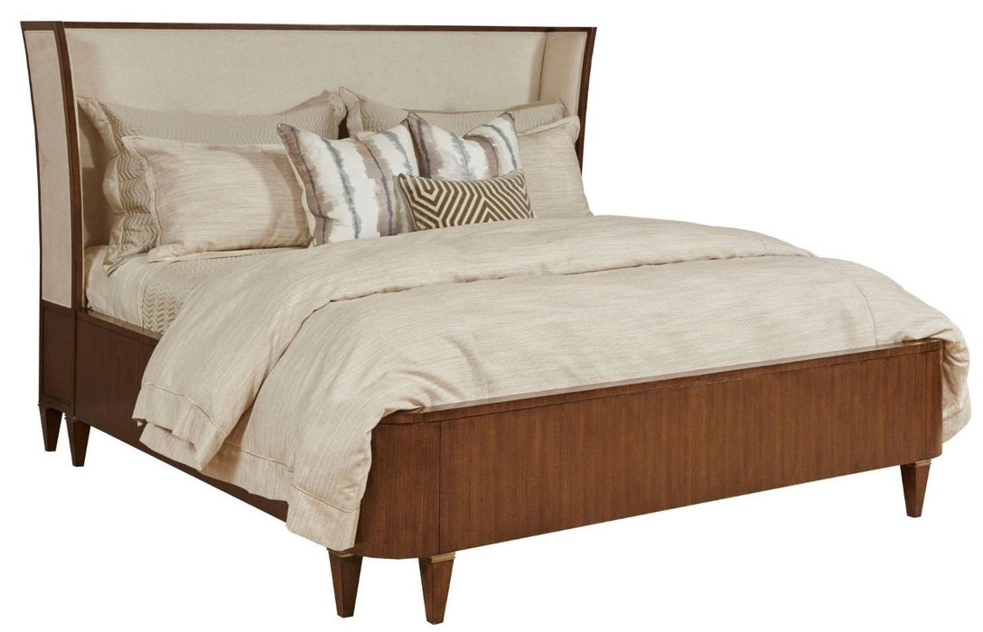 American Drew Vantage Morris Upholstered Queen Bed in Medium StainR