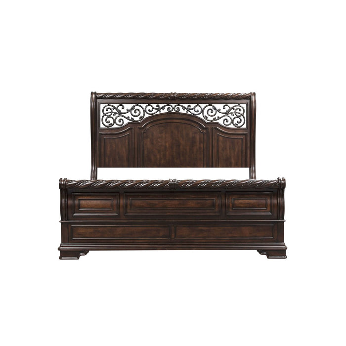 Arbor Place King California Sleigh Bed, Dresser & Mirror, Chest