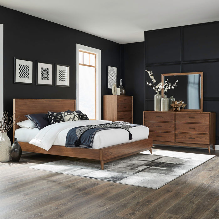 Century Modern King California Platform Bed, Dresser & Mirror, Chest image