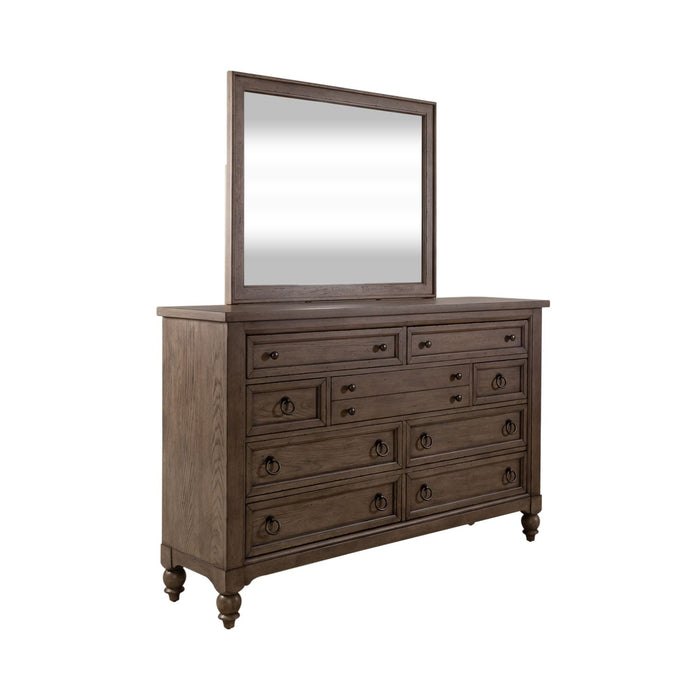 Americana Farmhouse Queen Sleigh Bed, Dresser & Mirror, N/S