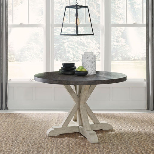 Liberty Furniture Willowrun Round Single Pedestal Table in Rustic White image