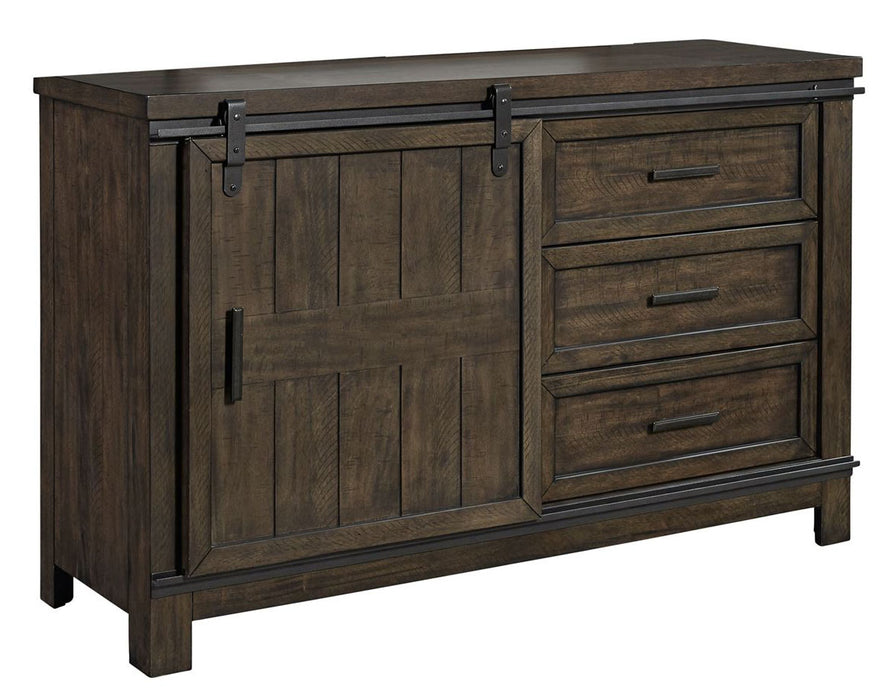 Liberty Furniture Thornwood Hills Barn Door Dresser in Rock Beaten Gray