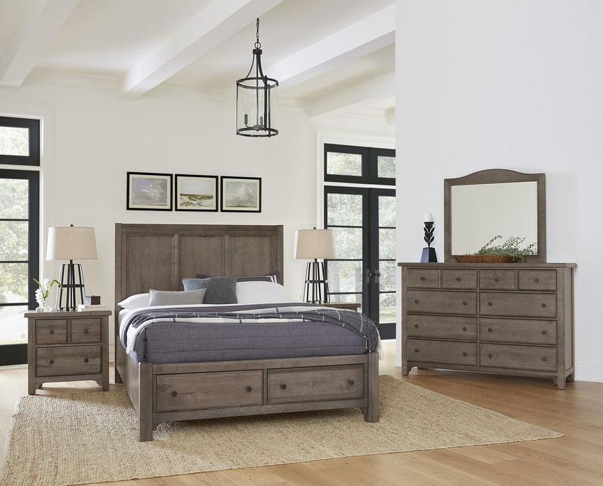 Vaughan Bassett Cool Farmhouse Panel Queen Bed with Storage in Grey
