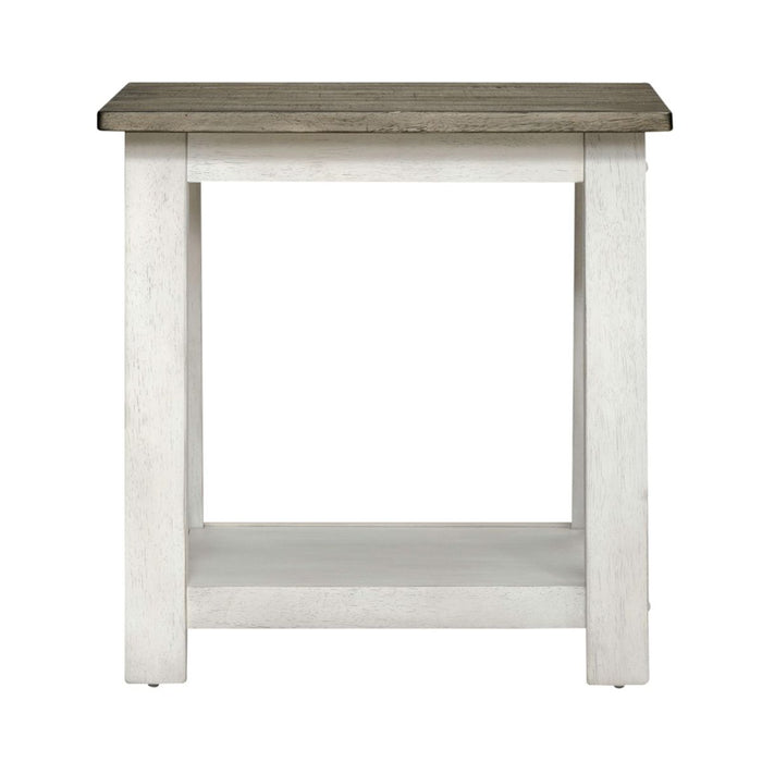 Liberty Furniture Laurel Bluff End Table in Antique White with Dusty Gray Top