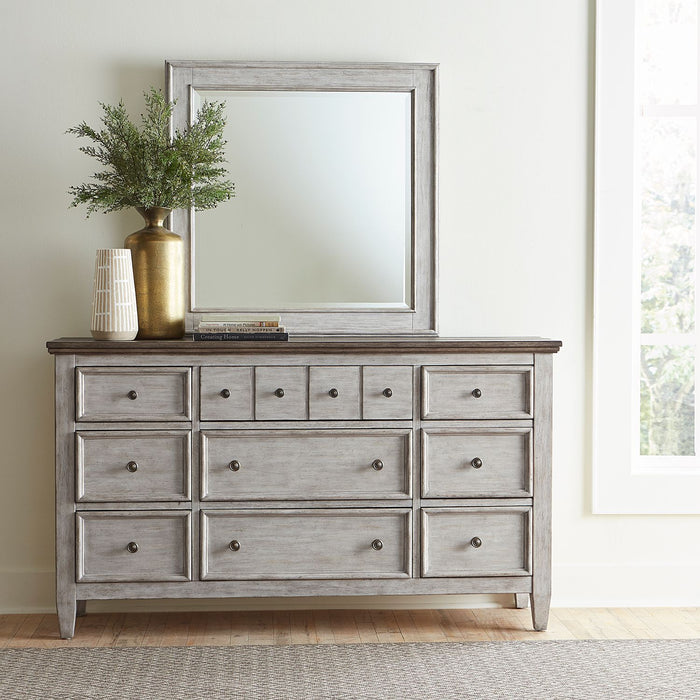 Heartland Opt Queen Panel Bed, Dresser & Mirror, Night Stand