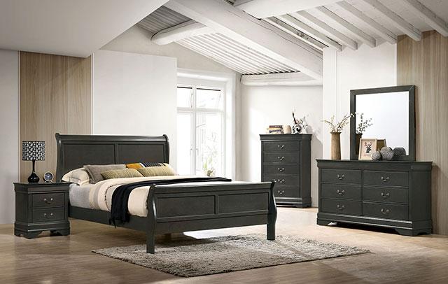 Louis Philippe E.King Bed Black, Cherry, & Gray