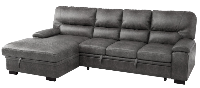 Homelegance Furniture Michigan Sectional with Pull Out Bed and Left Chaise in Dark Gray 9407DG*2LC3R