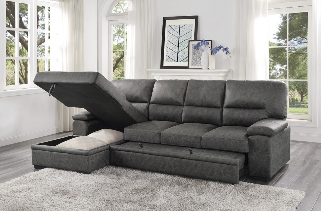Homelegance Furniture Michigan Sectional with Pull Out Bed and Left Chaise in Dark Gray 9407DG*2LC3R
