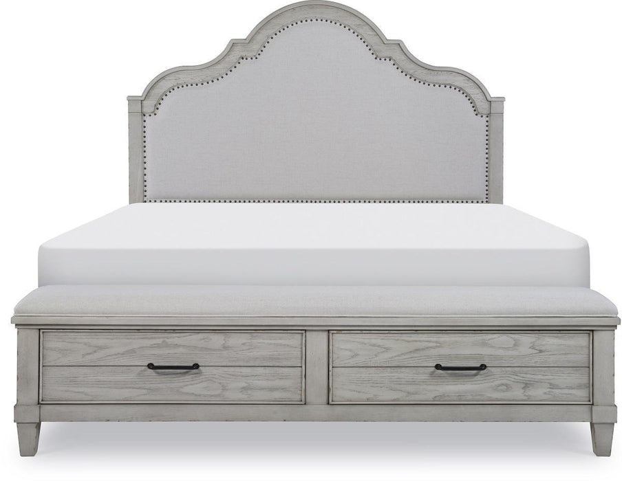 Legacy Classic Belhaven Upholstered King Storage Bed in Weathered Plank