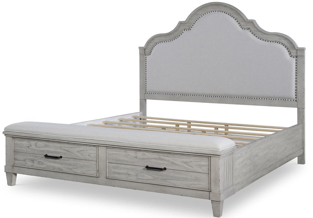 Legacy Classic Belhaven Upholstered King Storage Bed in Weathered Plank