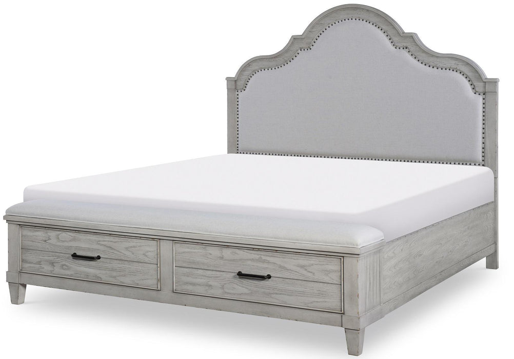 Legacy Classic Belhaven Upholstered Queen Storage Bed in Weathered Plank 9360-4235K