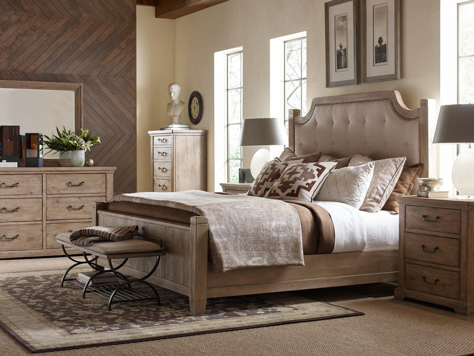 Legacy Classic Furniture Monteverdi by Rachael Ray Upholstered Low Post Queen Bed (FB and Rails Only) in Sun-Bleached Cypress