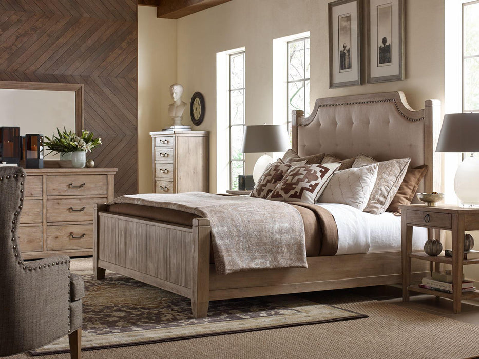 Legacy Classic Furniture Monteverdi by Rachael Ray Upholstered Low Post Queen Bed in Sun-Bleached Cypress