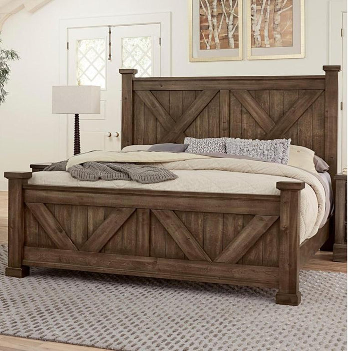 Vaughan-Bassett Cool Rustic Queen Barndoor X Headboard and Footboard Bed in Mink