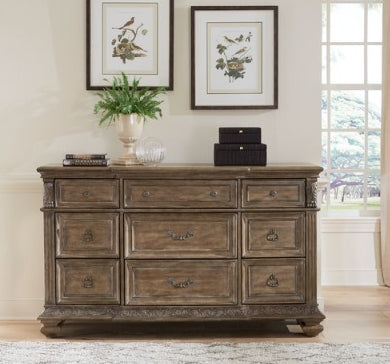 Liberty Furniture Carlisle Court 9 Drawer Dresser in Chestnut with Dusty Wax