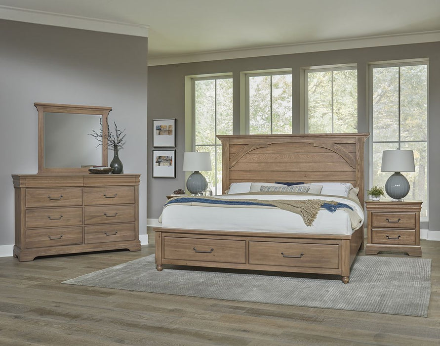 Vaughan Bassett Vista King Mansion Storage Bed in Natural Oak