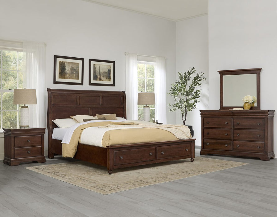 Vaughan Bassett Vista Queen Sleigh Storage Bed in Warm Cherry