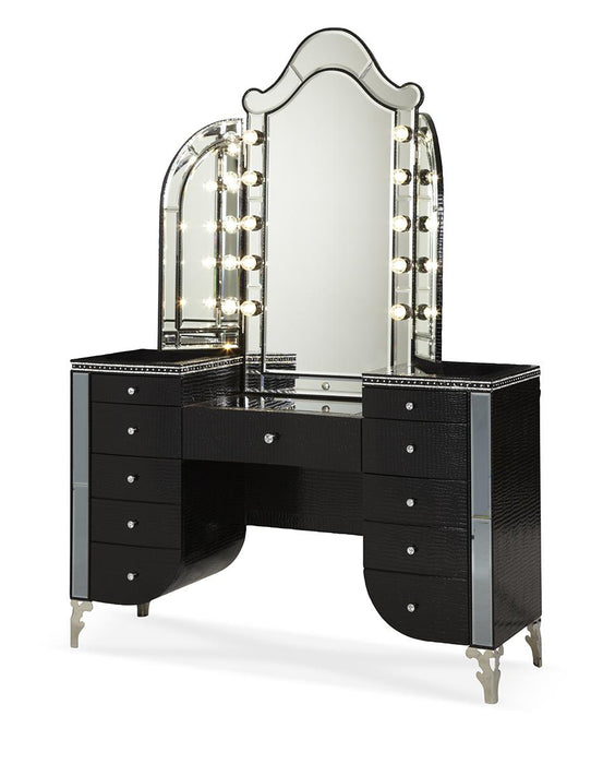 Hollywood Swank Vanity Mirror in Black Iguana