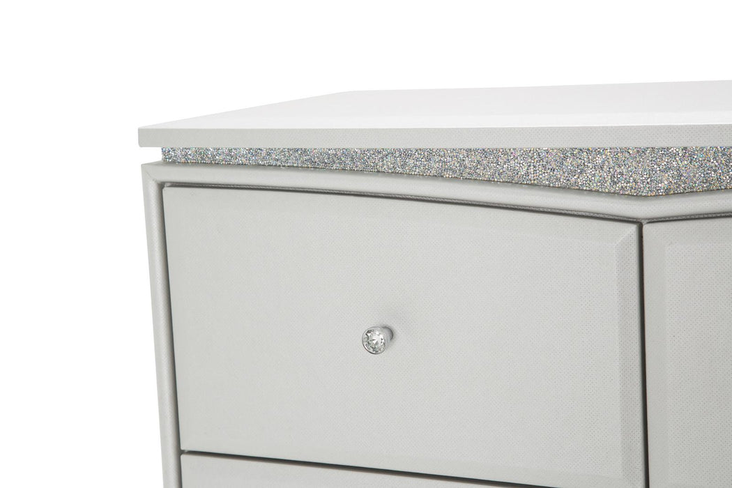 Melrose Plaza Upholstered Five Drawer Chest in Dove