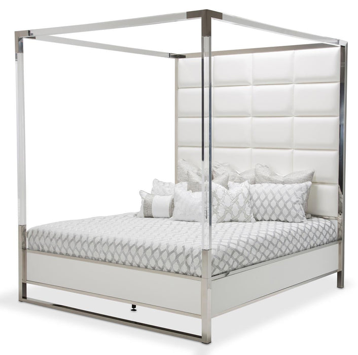 State St Queen Metal Canopy Bed in Glossy White image