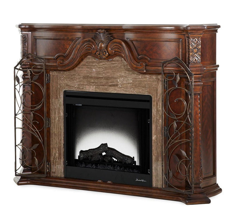 Windsor Court 2pc Fireplace w/Insert, Heater and LED Lights in Vintage Fruitwood